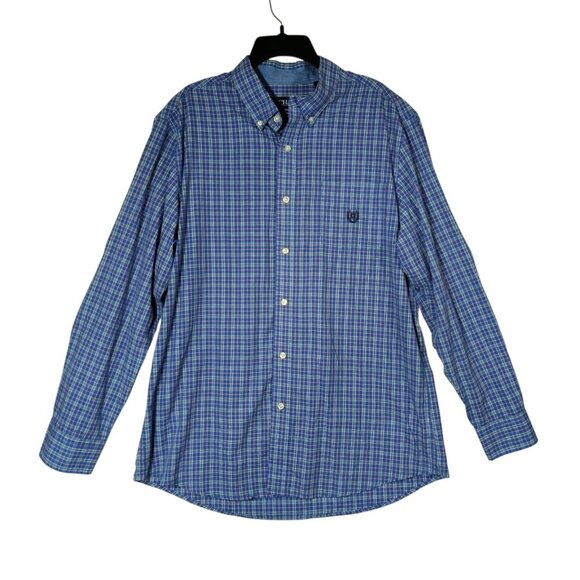 Ralph Lauren Chaps Mens Blue Plaid Button Down Shirt Long Sleeve LARGE - Picture 2 of 8